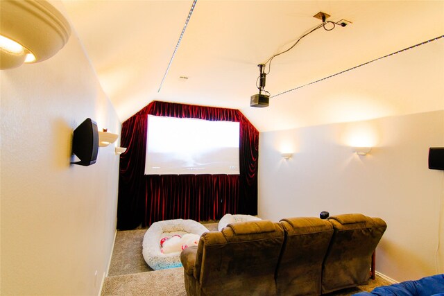 6 Altman Ct, Mansfield, TX 76063 - home theater room with lofted ceiling, carpet floors, and baseboards