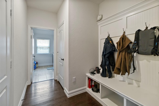 1424 Millican Ln, Aubrey, TX 76227 - mudroom with dark wood-style flooring and baseboards