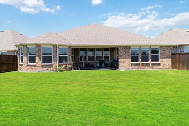 1424 Millican Ln, Aubrey, TX 76227 - rear view of house with brick siding, a patio area, and a shingled roof