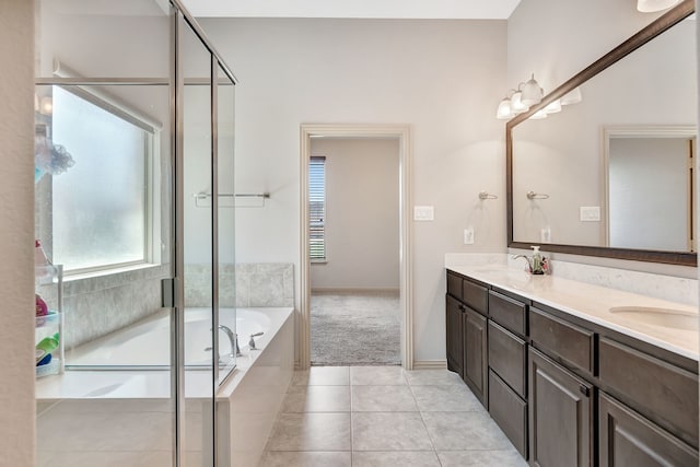 3113 Sangria Ln, Fort Worth, TX 76177 - bathroom featuring double vanity, a bath, and a shower stall
