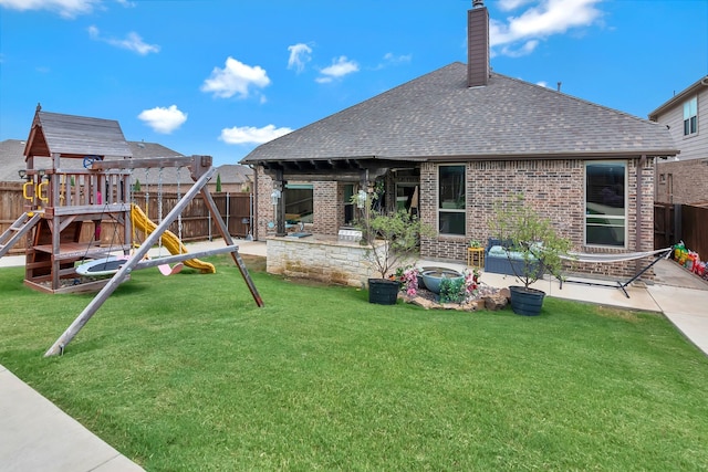 3113 Sangria Ln, Fort Worth, TX 76177 - fenced backyard featuring a playground and a patio