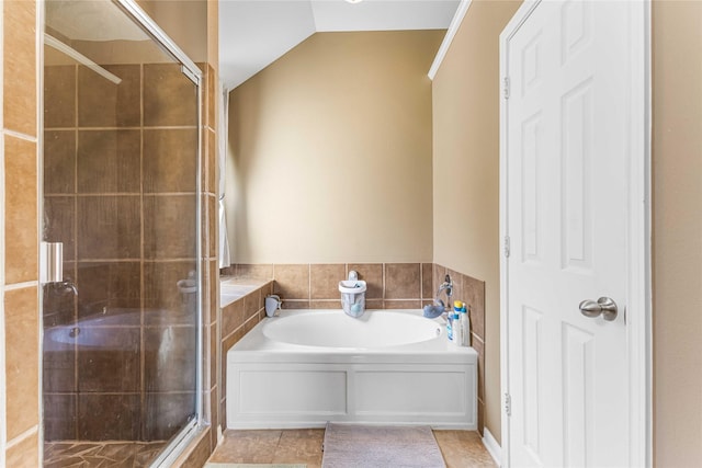 5608 Aberdeen Ct, Temple, TX 76502 - full bath with a stall shower, a garden tub, tile patterned flooring, and vaulted ceiling
