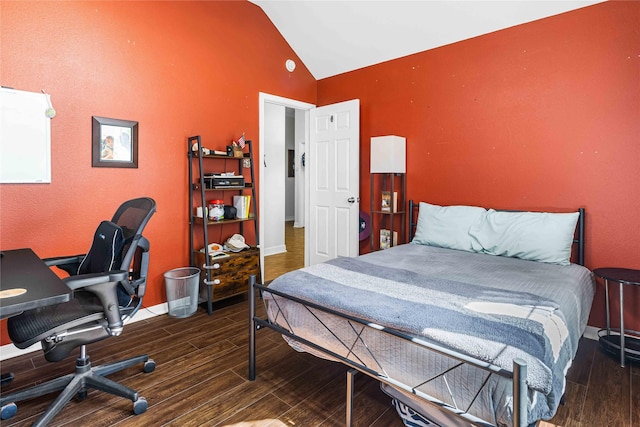 5608 Aberdeen Ct, Temple, TX 76502 - bedroom with wood finished floors, lofted ceiling, a desk, and baseboards