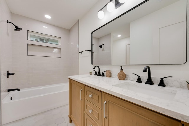 3605 Jomar Dr, Plano, TX 75075 - full bath with double vanity, shower / bath combination, and recessed lighting