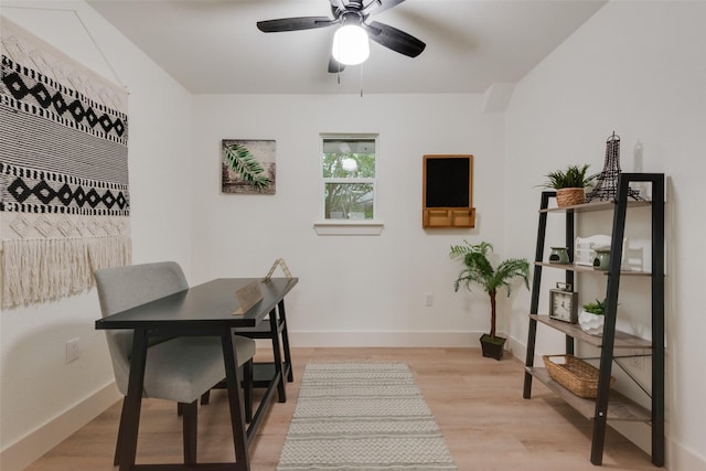 3605 Jomar Dr, Plano, TX 75075 - dining area with ceiling fan, baseboards, and light wood finished floors