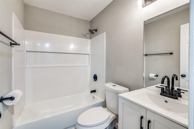 6632 Avalon Dr, Watauga, TX 76148 - full bathroom with toilet, vanity, shower / washtub combination, and a textured wall