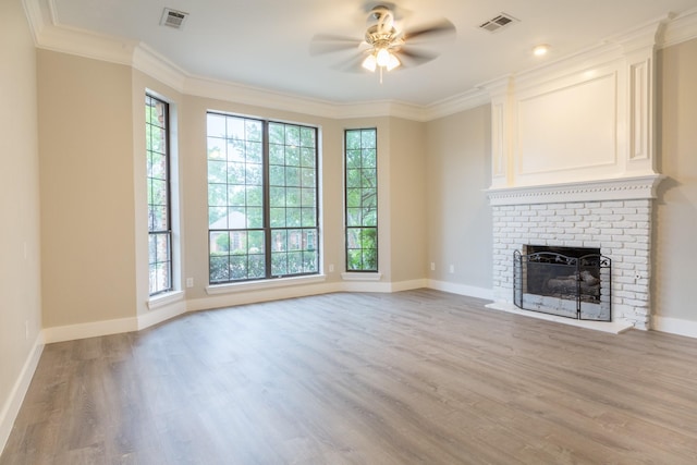 2302 Tiffany Ct, Garland, TX 75043 - unfurnished living room featuring ceiling fan, light wood-style flooring, baseboards, and ornamental molding