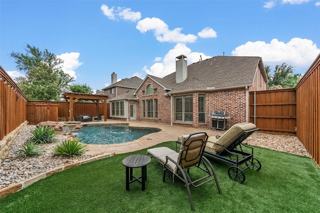 15534 Fox Meadow Ln, Frisco, TX 75035 - view of pool featuring a pergola, grilling area, a pool with connected hot tub, and a patio