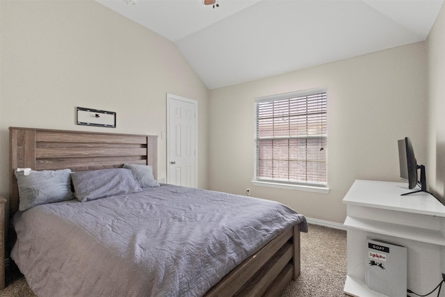 7008 Clipper Dr, Grand Prairie, TX 75054 - bedroom featuring carpet flooring, vaulted ceiling, and baseboards