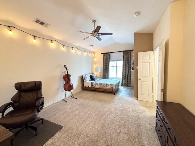 2016 Azure Pointe, Richardson, TX 75080 - bedroom featuring lofted ceiling, light carpet, baseboards, and a ceiling fan