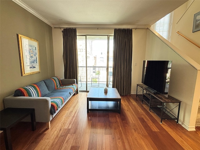 2016 Azure Pointe, Richardson, TX 75080 - living room featuring wood finished floors, crown molding, and baseboards