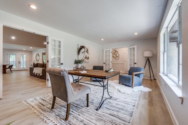 928 Westbrook Dr, Plano, TX 75075 - dining area with french doors, wood finished floors, baseboards, and recessed lighting