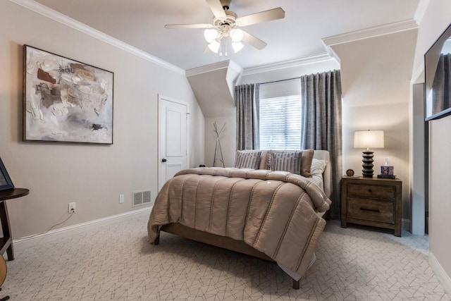 2709 Redding Dr, Plano, TX 75093 - carpeted bedroom featuring baseboards, crown molding, and a ceiling fan