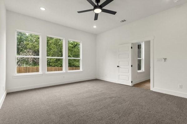 301 Bay Ct, Gun Barrel City, TX 75156 - spare room with carpet flooring, a ceiling fan, baseboards, and recessed lighting