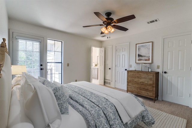 3631 Hilltop Ln, Plano, TX 75023 - bedroom with carpet, access to outside, and a ceiling fan