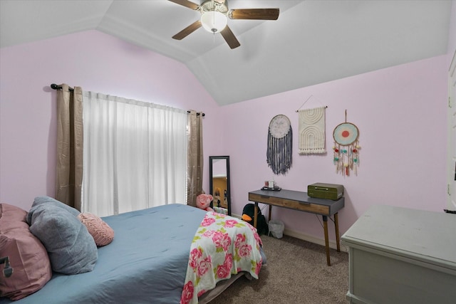 365 Maggie Cir, Flint, TX 75762 - bedroom with vaulted ceiling, carpet, ceiling fan, and baseboards