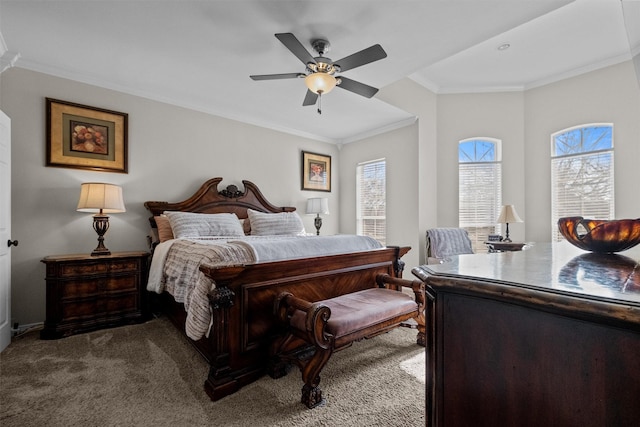 301 Northcreek Dr, Chandler, TX 75758 - bedroom with crown molding, carpet floors, and a ceiling fan