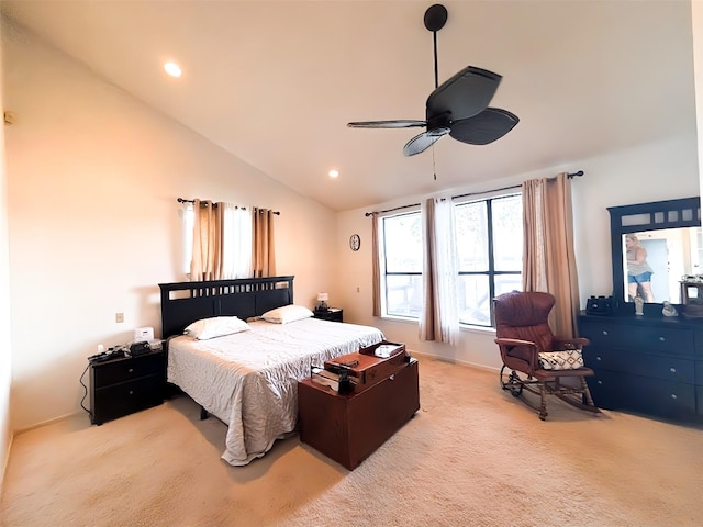148 Vista Dr, Eustace, TX 75124 - carpeted bedroom with lofted ceiling, recessed lighting, and ceiling fan
