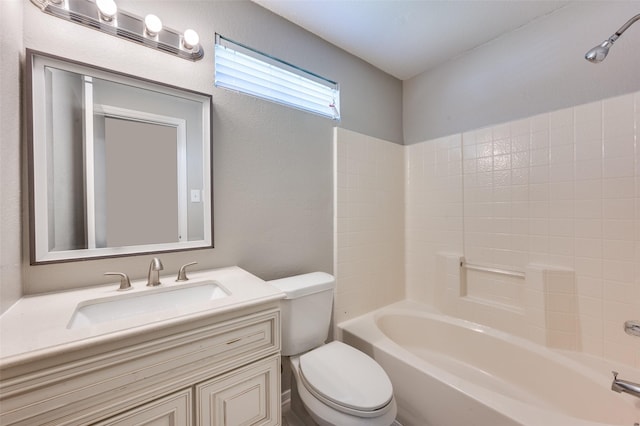 2521 Markland St, Irving, TX 75060 - bathroom featuring toilet, vanity, washtub / shower combination, and a textured wall