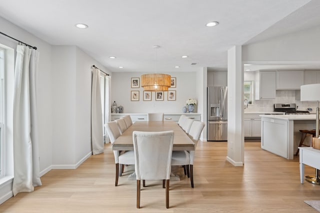 328 High Brook Dr, Richardson, TX 75080 - dining space with light wood-type flooring, recessed lighting, a chandelier, and baseboards