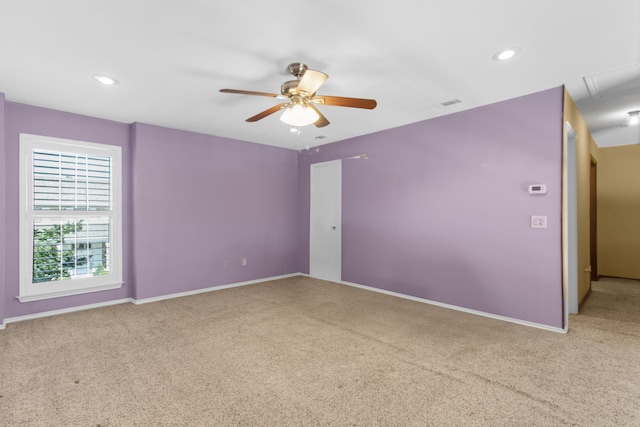 7014 Regalview Cir, Dallas, TX 75248 - carpeted empty room featuring a ceiling fan, baseboards, recessed lighting, and attic access