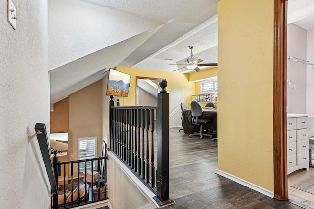 3801 Silver Maple Dr, Carrollton, TX 75007 - corridor featuring an upstairs landing, a textured ceiling, plenty of natural light, wood finished floors, and a desk