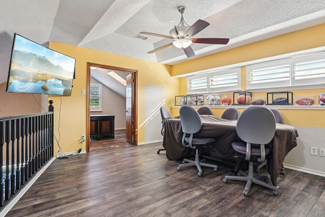 3801 Silver Maple Dr, Carrollton, TX 75007 - home office featuring a textured ceiling, plenty of natural light, wood finished floors, ceiling fan, and baseboards