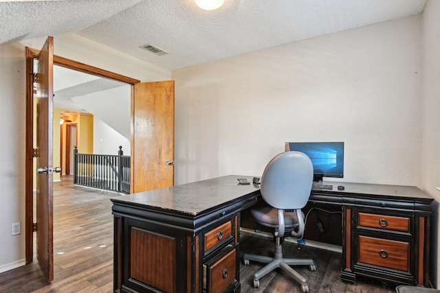 3801 Silver Maple Dr, Carrollton, TX 75007 - office space with dark wood-type flooring and a textured ceiling