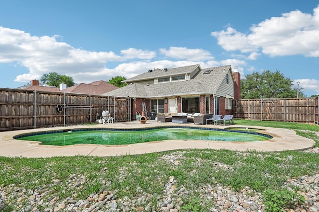 3801 Silver Maple Dr, Carrollton, TX 75007 - view of swimming pool with an outdoor hangout area, a fenced backyard, and a patio