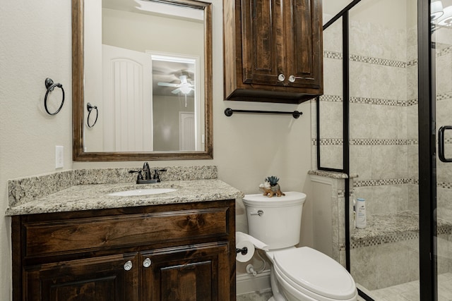 817 Calm Crest Dr, Rockwall, TX 75087 - bathroom featuring vanity, a shower stall, and a ceiling fan