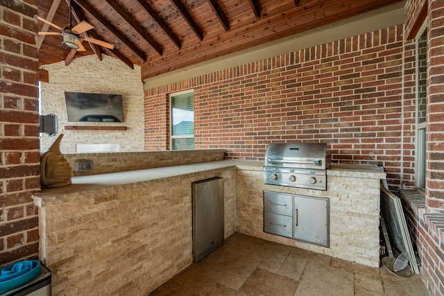 817 Calm Crest Dr, Rockwall, TX 75087 - view of patio featuring a ceiling fan and exterior kitchen