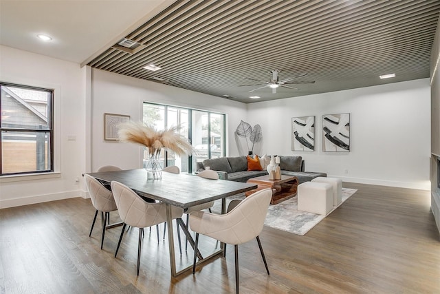 3916 W 5th St, Fort Worth, TX 76107 - dining room with baseboards, ceiling fan, wood finished floors, and recessed lighting