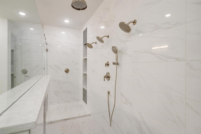 3916 W 5th St, Fort Worth, TX 76107 - full bath featuring a marble finish shower and recessed lighting