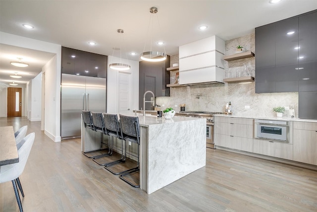 3916 W 5th St, Fort Worth, TX 76107 - kitchen featuring modern cabinets, open shelves, premium appliances, and recessed lighting