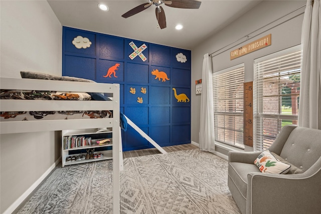 1000 Macadamia St, Venus, TX 76084 - bedroom featuring baseboards, light wood-style floors, ceiling fan, and recessed lighting