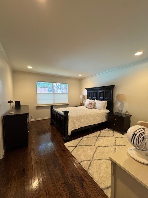 6112 Averill Way Unit B, Dallas, TX 75225 - bedroom with wood finished floors, ornamental molding, and recessed lighting