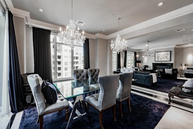 2525 N Pearl St Unit 1704, Dallas, TX 75201 - dining area with a chandelier, crown molding, and recessed lighting