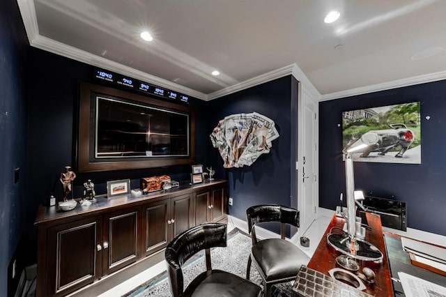 2525 N Pearl St Unit 1704, Dallas, TX 75201 - bar area with ornamental molding, recessed lighting, and baseboards