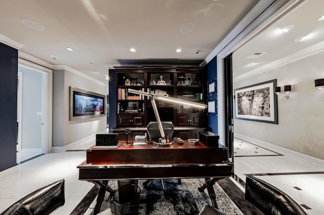2525 N Pearl St Unit 1704, Dallas, TX 75201 - home office featuring ornamental molding, recessed lighting, and baseboards
