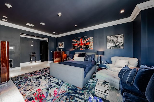 2525 N Pearl St Unit 1704, Dallas, TX 75201 - bedroom with crown molding, tile patterned floors, and recessed lighting