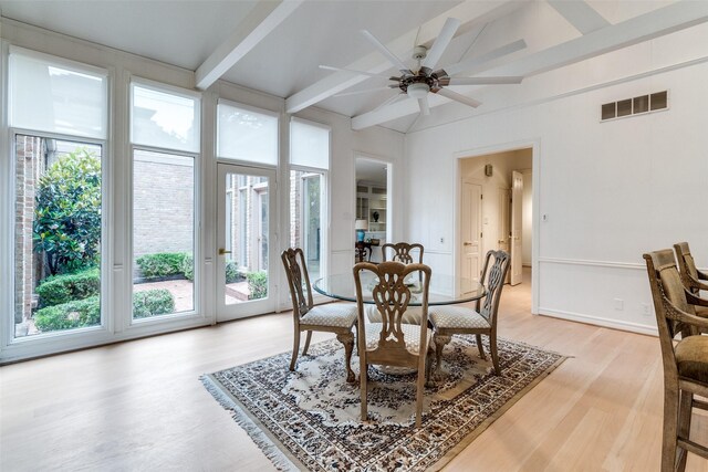5865 Farquhar Ln, Dallas, TX 75209 - dining room with healthy amount of natural light, light wood-type flooring, and ceiling fan