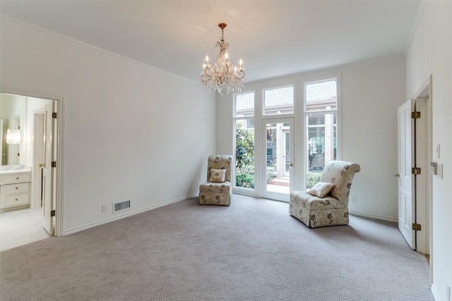 5865 Farquhar Ln, Dallas, TX 75209 - sitting room featuring carpet, a chandelier, and baseboards
