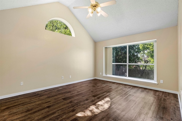 4953 Sunset Ridge Dr, Fort Worth, TX 76123 - spare room with plenty of natural light, dark wood-style floors, a ceiling fan, baseboards, and high vaulted ceiling