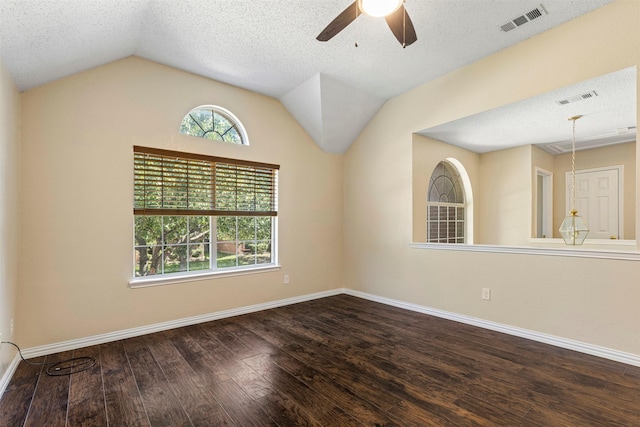 4953 Sunset Ridge Dr, Fort Worth, TX 76123 - unfurnished room featuring wood finished floors, a ceiling fan, vaulted ceiling, baseboards, and a textured ceiling