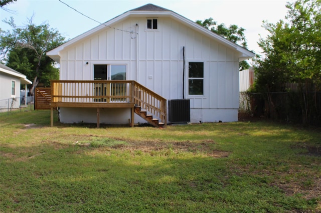 5117 Libbey Ave, Fort Worth, TX 76107 - rear view of property featuring a wooden deck, board and batten siding, stairs, and central air condition unit