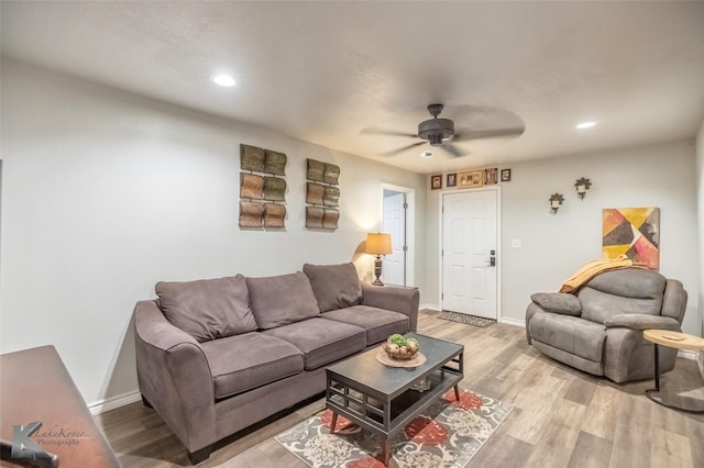426 Brown Ave, Tuscola, TX 79562 - living room with ceiling fan, light wood-type flooring, recessed lighting, and baseboards