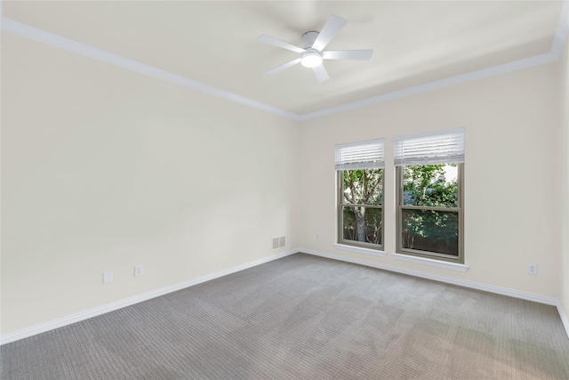6628 Castle Pines Dr, Plano, TX 75093 - carpeted empty room featuring a ceiling fan, baseboards, and crown molding