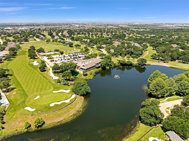 6628 Castle Pines Dr, Plano, TX 75093 - aerial overview of property's location featuring a nearby body of water, a golf club, and a tree filled landscape