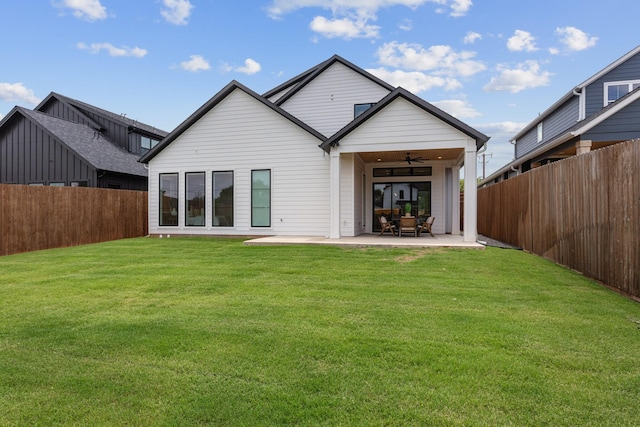 317 Rusk St, Roanoke, TX 76262 - rear view of house featuring a ceiling fan, a fenced backyard, and a patio
