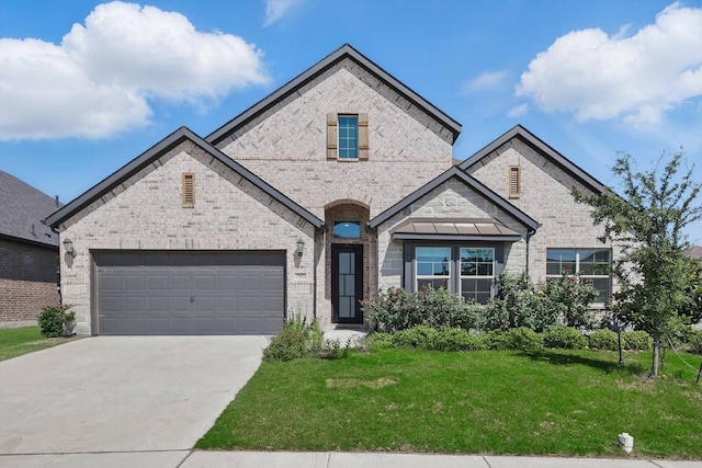 2801 Rosewood Way, Northlake, TX 76226 - french country style house featuring concrete driveway, a front yard, a garage, and brick siding